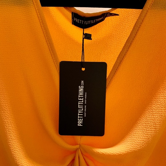 Orange Chiffon Knot Front Short Sleeve Crop Blouse - Picture 3 of 4